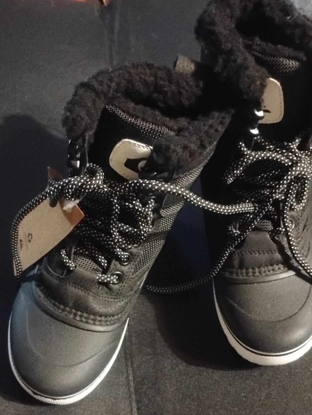 Black Fleece-Lined Lace-Up Winter Boots
